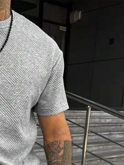 Men's Textured Letter Patched Round Neck Tee & Drawstring Shorts Two-Piece Set Regular Fit Casual Short Sleeve T shirt & Shorts