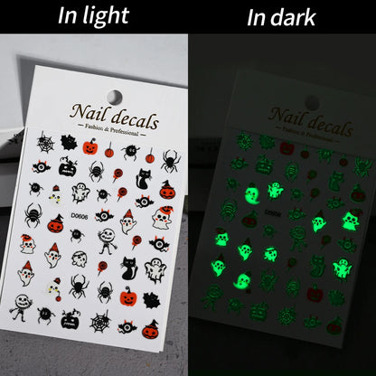 1sheet 5D Halloween Nail Stickers Pink/Green/Black Cartoon Pattern Nail Art Slider DIY For Sweet Cool Girl Cute Nail Decoration