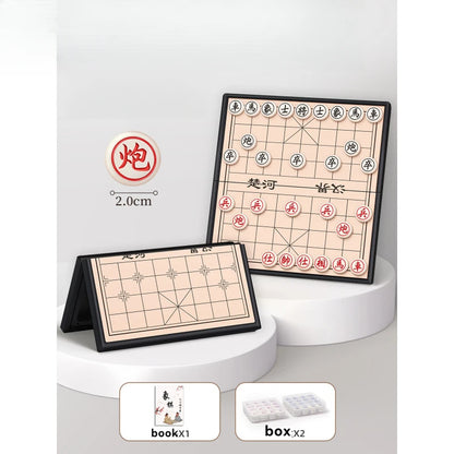 Chinese Chess Children Chess With Chessboard Magnetic Portable Magnetic Chess Pieces Solid Wood Foldable Puzzle Game With Box