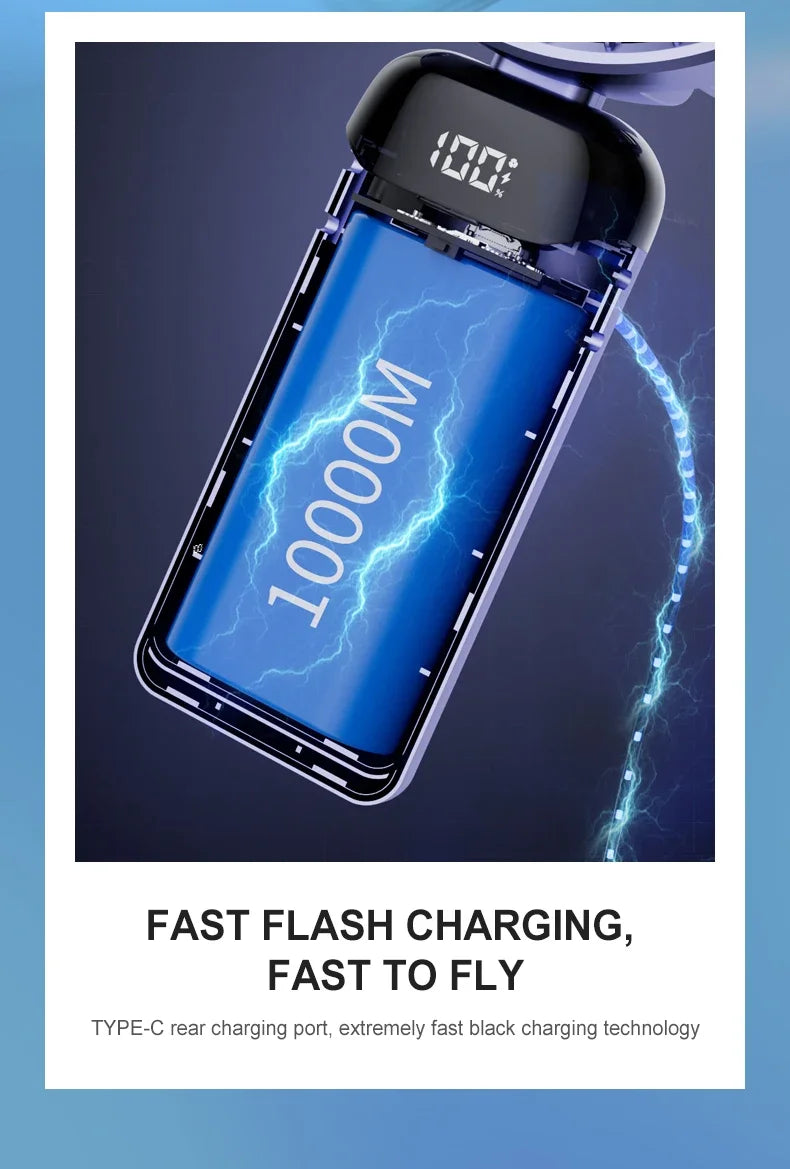 5000mAh Handheld Mini Fan Wireless USB Rechargeable Portable Digital Display Phone Holder Fan 5 Speed Foldable Neck Hanging Fans
