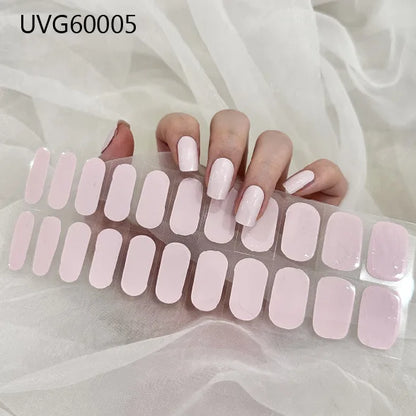 20/22Tips UV Semi cured Gel Nail Stickers Waterproof Long Lasting Full Gel Nail Wraps Press On Nail Decal DIY Manicure
