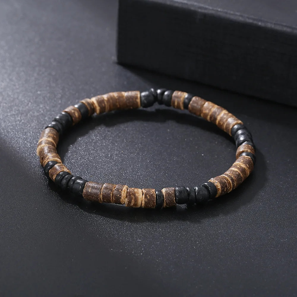 Coconut Wood Beaded Bracelet Eiastic Turquoise Stone Bead Bracelets for Men and Women Handmade Stacking Wooden Stretch Bracelets