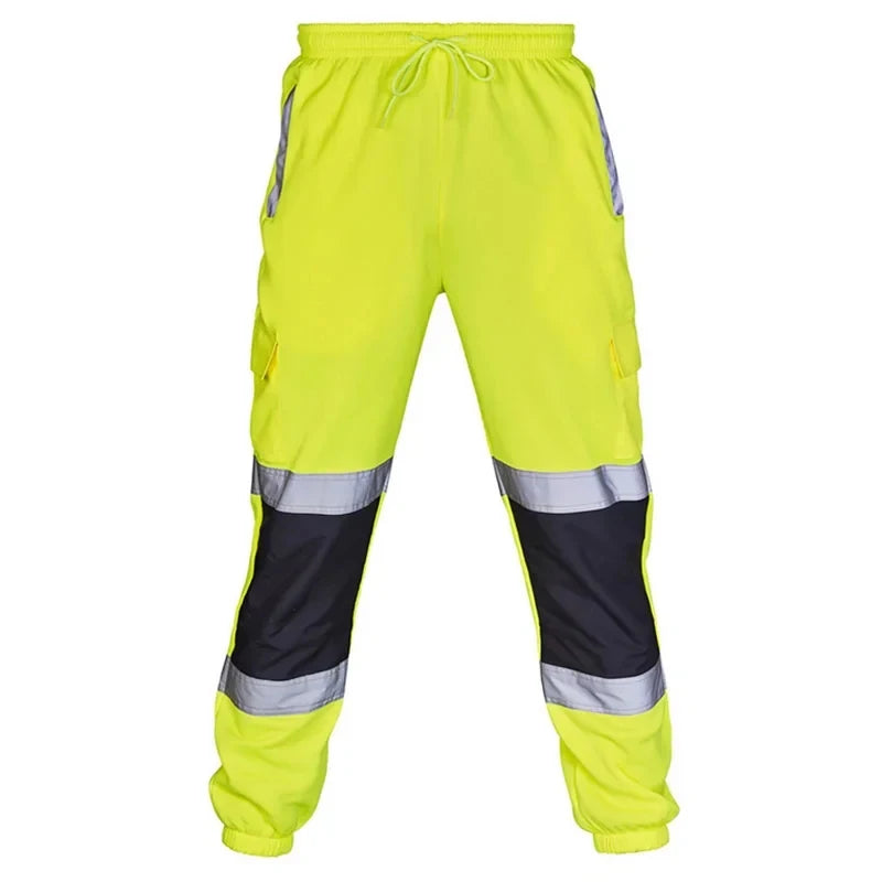 Mens Work Joggers Patchwork Workwear Uniform Bottoms Safety Sweat Pants Striped Reflective Pants Loose Mens Jogging Trousers