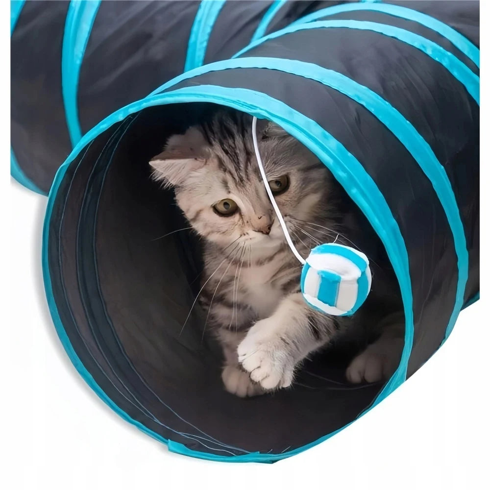 Foldable T-Shaped Large Cat Tunnel Interactive Play Toy Indoor Outdoor Pet Training Entertainment Accessory