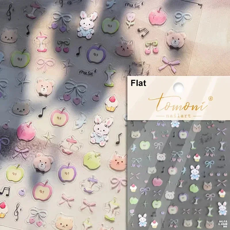 Collage Text English Letter Musical Note Star Graffiti Colorful 5D Love Heart Bowknot Nail Art Sticker Adhesive Manicure Decals