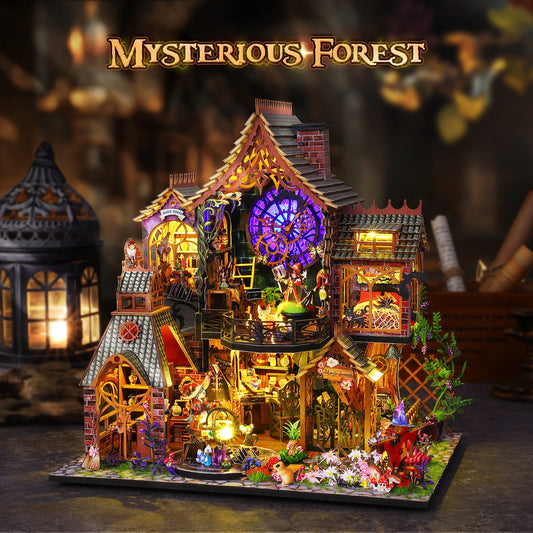 DIY Miniature Puppet House Bookshelf Decor,DIY Book Puppet House Kit,DIY Miniature House Kit with LED Lights,Magic Forest House