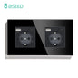 BSEED Touch Light Switch With EU USB Wall Sockets Black Wall Led Switches 1/2/3Gang 1Way Crystal Dark Blue Backlight Wall Switch