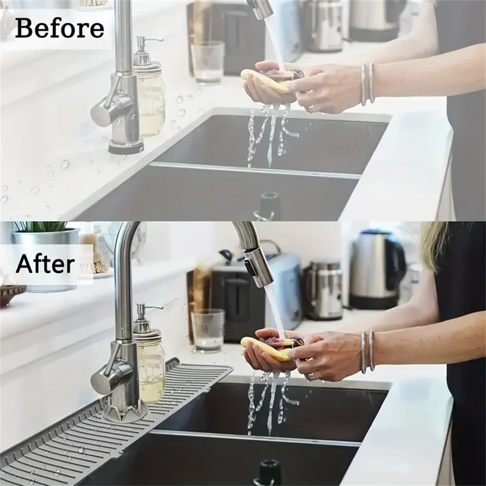 Silicone Tap Mat,Sink Splash Guard,Kitchen Tap Silicone Drain Mat, Silicone Tap Handle Drip Catcher Tray, Tap Mat for Kitchen