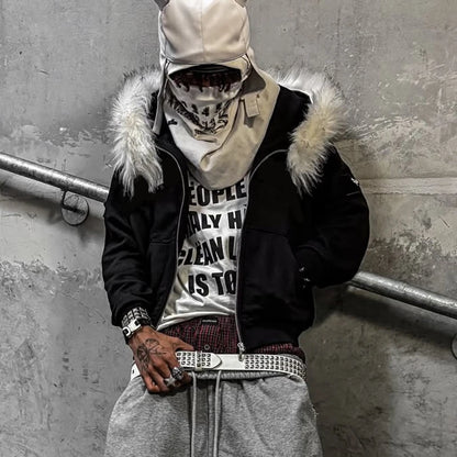 Fluffy Hat Hoodie Solid Color Casual Long Sleeve Hoodie Retro Coat Street Trend Y2K