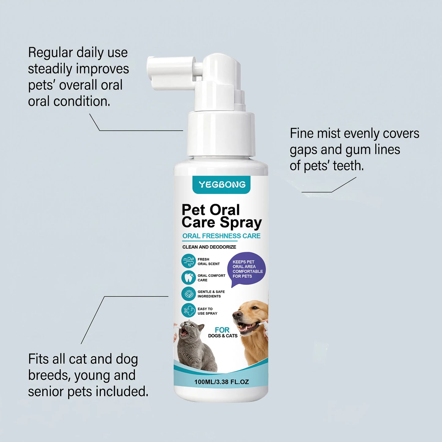 Pet Oral Care Spray Teeth Cleaning Freshing Breath Remove Plaque Tartar Bad Breath Protect Gum No Brushing Pet Dental Care Spray