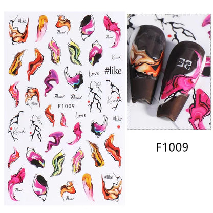 Black and White Love Flowers Line Art 3D Stickers Nail Decals Nail Art Accessories Butterfly Rose Nail Stickers Nail Sliders