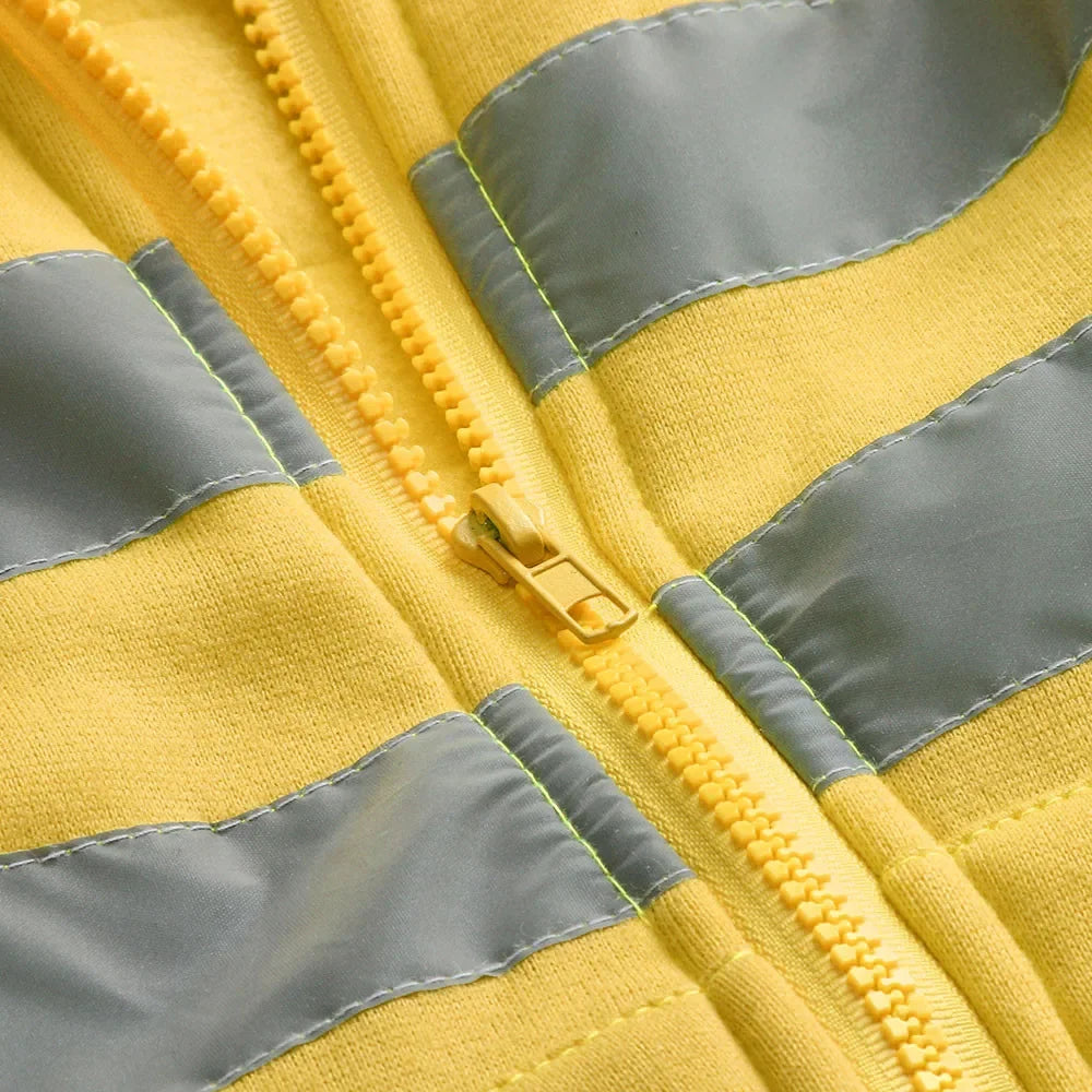 Men Reflective Strip Hoodies Casual Fit Work Safety Jackets Autumn Thin Fleece Hooded Zipper Sweatshirt Coats Workwear For Men