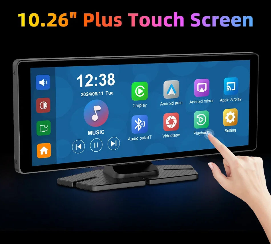 7"/10.26" 4K Dash Cam Wireless Carplay Android Auto 350° Rotating Lens Car DVR GPS Navigation Dashboard Video Recorder Bluetooth