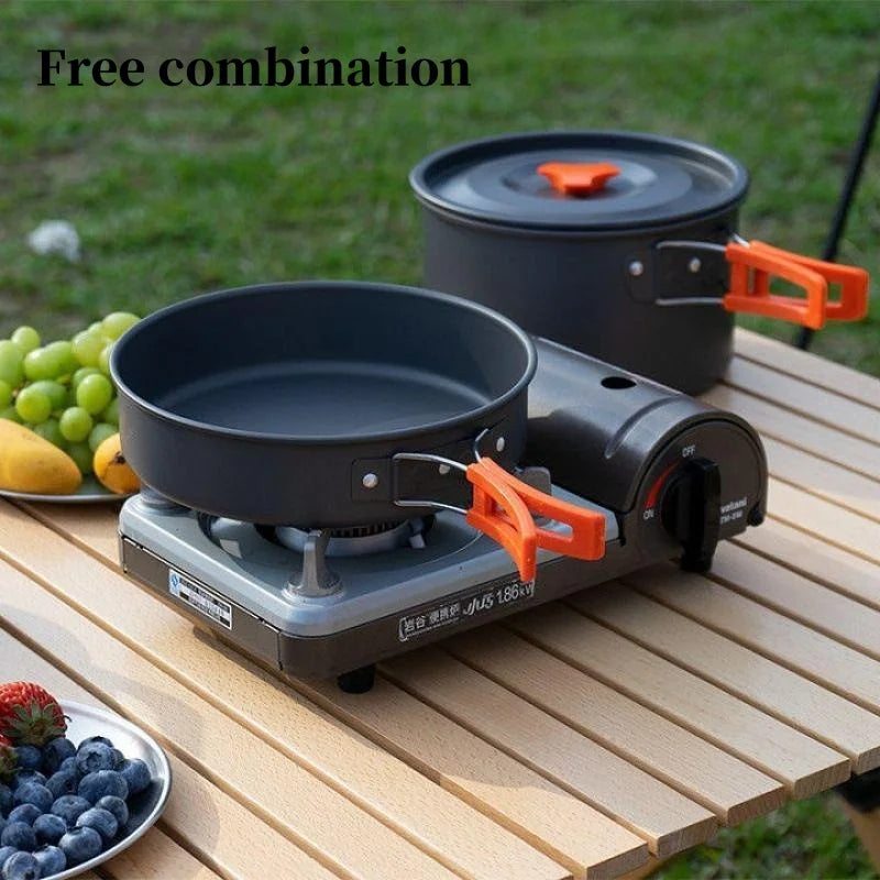 Camping Cookware Cooking Kettle Pot Hiking Picnic Equipment Portable Frying Pan Hanging Pot, Hiking Picnic Tableware