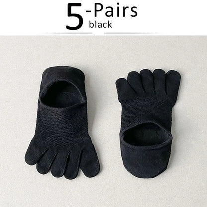 5 Pairs Invisible Toe Socks Summer Thin Cotton Mesh Shallow Mouth Soft Elastic Breathable Deodorant Cool 5 Finger Socks Sokken