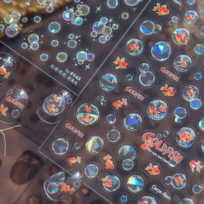 Colorful Water Bubble 5D Nail Art Stickers Goldfish Koi carp Dreamy Polarized Dreamlike Self Adhesive Delicate Manicure Decals