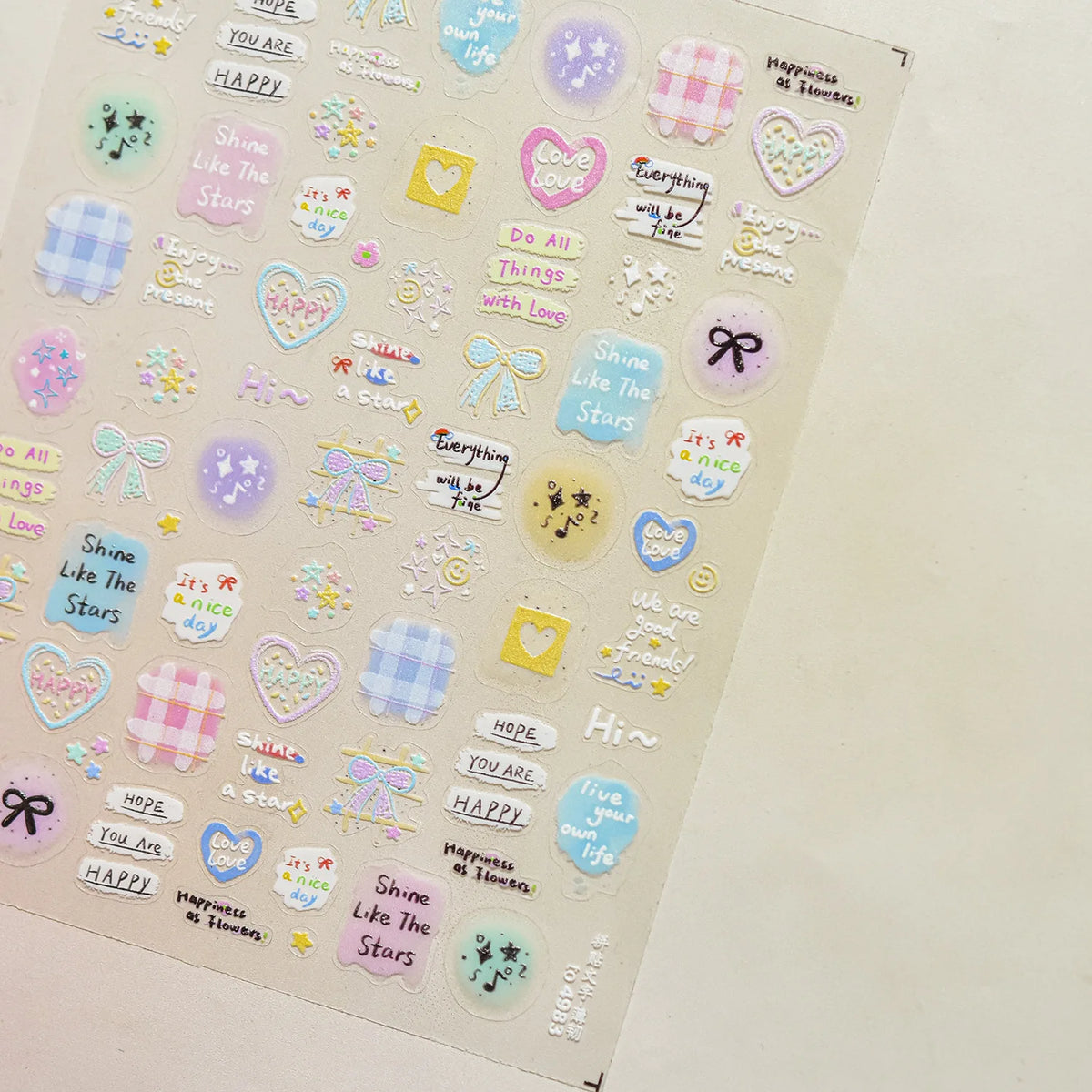 Collage Text English Letter Musical Note Star Graffiti Colorful 5D Love Heart Bowknot Nail Art Sticker Adhesive Manicure Decals