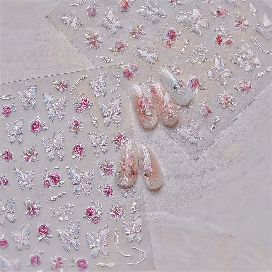 Jelly Butterfly 5D Nail Art Sticker Rhinestone Crystal Charming Shiny Insect Animals DIY Self Adhesive Decoration Manicure Decal