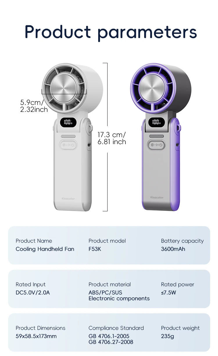 Portable High Speed Cooling Handheld Fan 3600mAh Rechargeable 100 Wind Speeds Adjustable Mini Foldable Air Cooling Turbo Fan