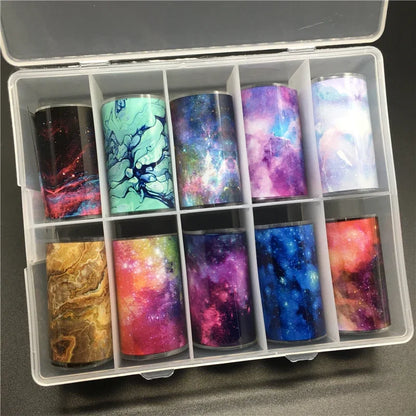 10 Patterns New Metal Nail Foils for Transfer Paper Stickers Floral Chameleon Nails Wraps DIY Water Marble Nail Art Decorations