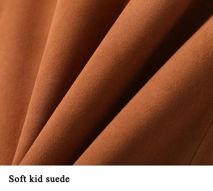 Retro Suede Leather Cropped Pants for Women Femae Genuine Leather Wide Leg Floor Long Trousers Straight Cylinder Spodnie Damskie