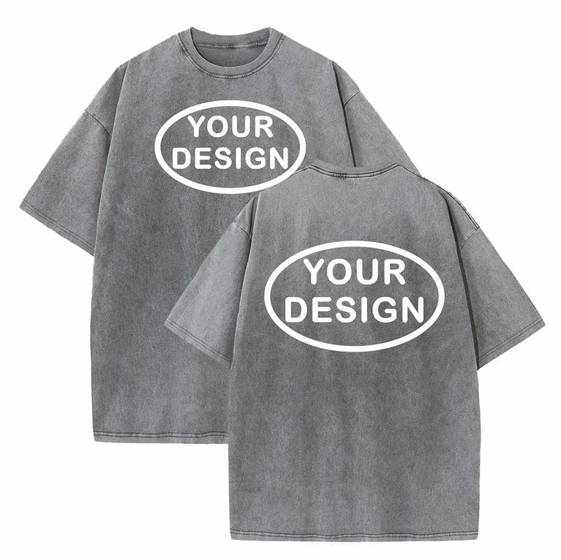 Custom T-shirt with Hip-hop Street Team Logo Men's 230G Pure Cotton, Loose Fit, High-temperature Printed Custom Top