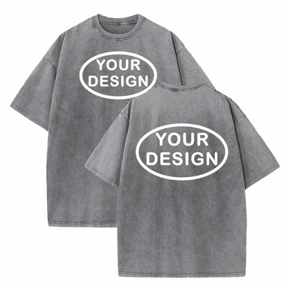 Custom T-shirt with Hip-hop Street Team Logo Men's 230G Pure Cotton, Loose Fit, High-temperature Printed Custom Top