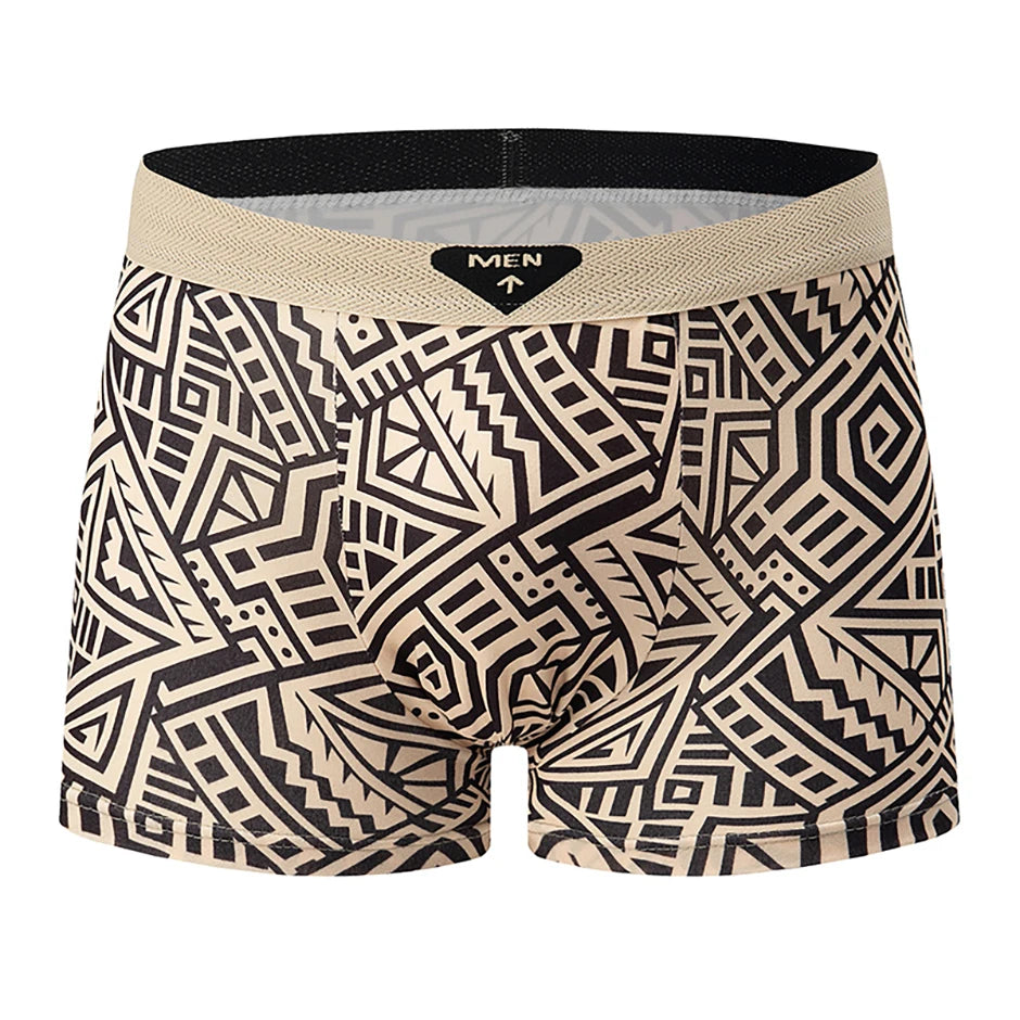 4-piece Set Of Men's Seasonal Fashionable Printed Underwear Comfortable Elastic Waist Flat Angle Pants Plus Size Casual Shorts