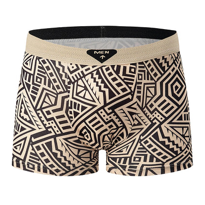 4-piece Set Of Men's Seasonal Fashionable Printed Underwear Comfortable Elastic Waist Flat Angle Pants Plus Size Casual Shorts