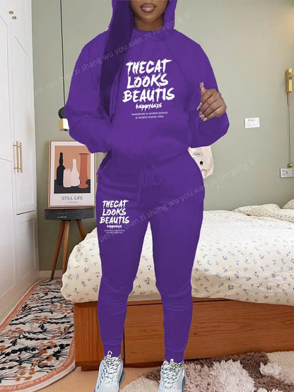 Womens TrackSuit Aesthetic Sweatshirts Sweatpants Two-piece Suit 2025 New Fleece Letter Printing Streetwear Women Hoodie Sets