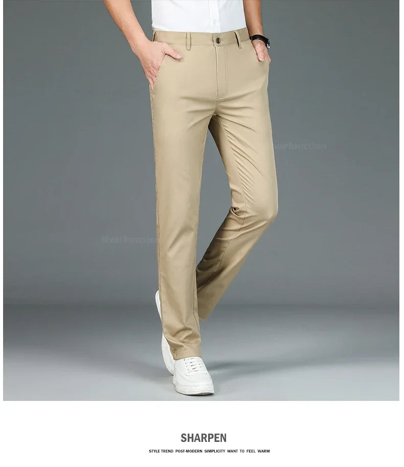 Bamboo Fiber Straight Business Pants Men Summer Clothes Fashion Classic Designer Breathable Casual Long Formal Trouser Male