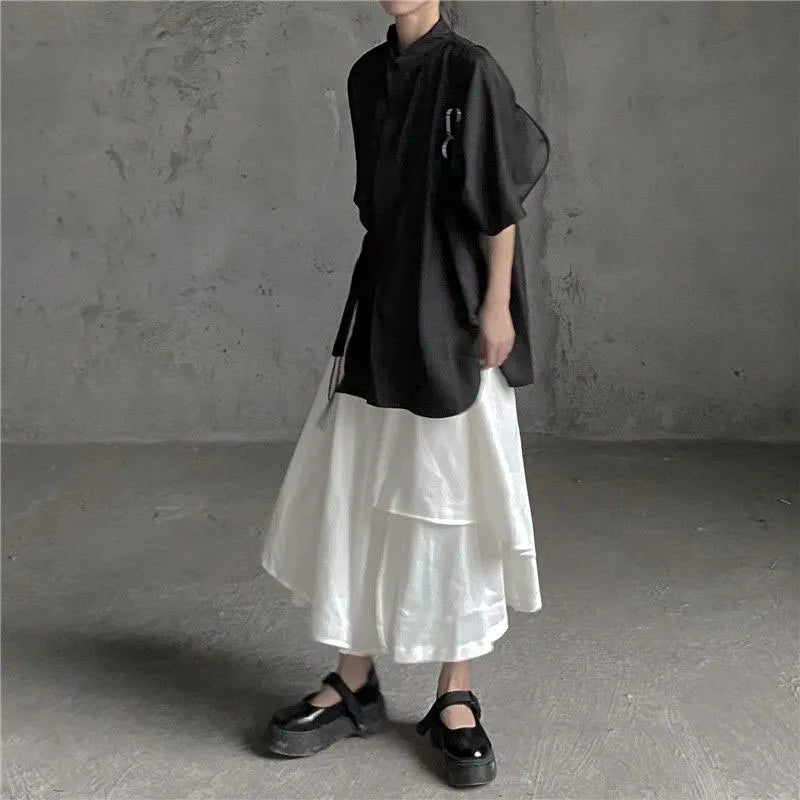 Women Skirts Gothic Irregular Skirts Pants Women High Waist White Black Long Skirts Female Pleated Skirts Culottes Women Clothes