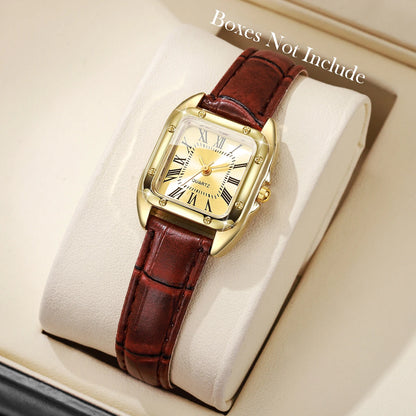 Fashion Square Women Leather Strap Wristwatches Casual Roma Dial Quartz Watch For Ladies Clock Relogio Feminino (Without Box)
