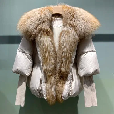 2024 Winter Women Warm Coat Oversized Real Fox Fur Collar Thick Luxury Outerwear New Fashion 90% Goose Down Jacket