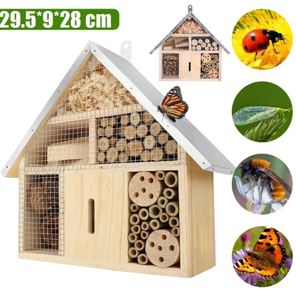 Hanging Bee House Wooden Insect House, Natural Habitat for Beneficial Bees, Bugs, Butterflys, Ladybirds Insect Hotels Garden Yard Home
