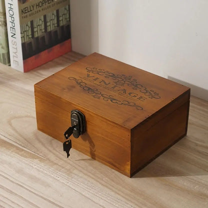 Large Capacity Wooden Storage Box Vintage Exquisite Cosmetics Box with Lock Multi-function Storage Case Collection