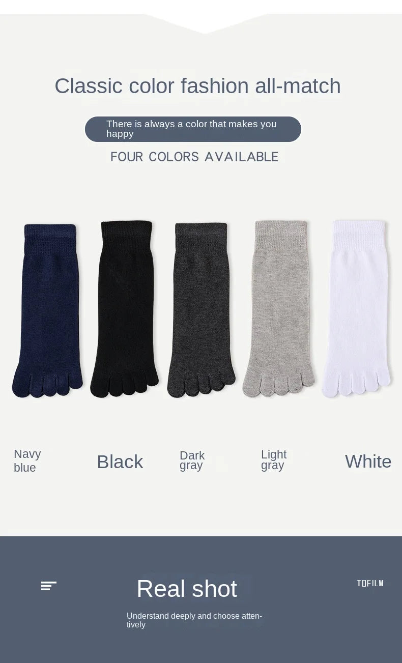 Five Finger Socks Men's Pure Cotton Five Toe Socks Sweat Absorbing Mid Tube Split Toe Socks Toes Socks For Men