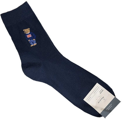 Good Quality Cartoon Gentleman Bear Men's Socks Cotton Harajuku Style Sport Boys Skateboard Novelty Breathable  Christmas Gifts