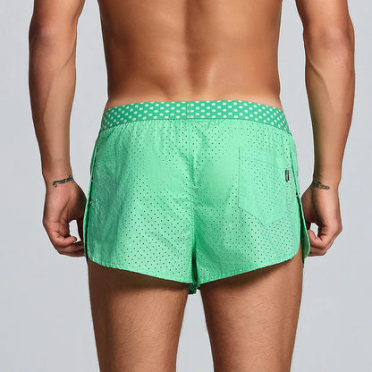 Men's Casual Shorts Side Fork Button Design Outdoor Aro Pants Mesh Breath Summer Beach Board Shorts Teenager Home Jog Gym Trunks