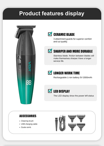 VGR Hair Clipper Cordless Hair Trimmer Professional Hair Cutting Machine Electric 9000 Rpm Haircut Clipper for Men V-003 V-906