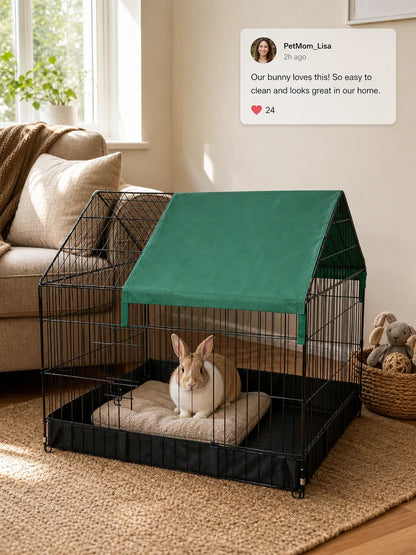 Rabbit Cage Enclosure for Small Animals Rodents Indoor Outdoor with Protective Cover Included 90x75x75 cm