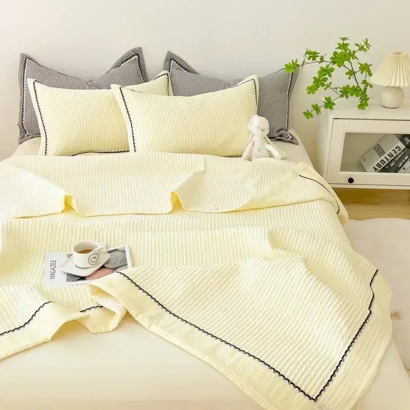French Skin-friendly Spring Summer Blanket Set Elegance Princess Bubble Yarn Quilted Duvet Lightweight Air Conditioning Quilt