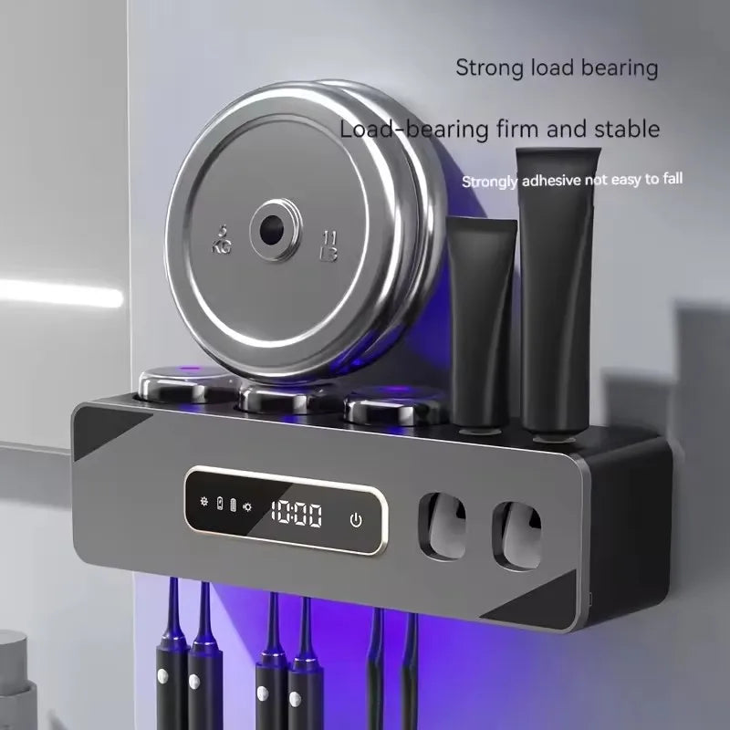 UV Sanitizing Toothbrush Holder, Smart Wall-Mounted Toothbrush Organizer with Automatic Toothpaste Dispenser, USB Charging, Lith