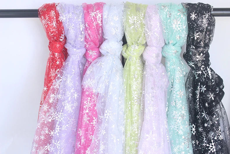 Silver Snowflake Tulle Mesh Fabric Girl Doll Dress Christmas party wedding Decration DIY Sewing Cloth accessories