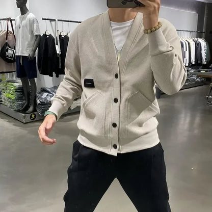 Men's Clothing Icon V Neck Cardigan Knit Sweater Male with Pockets Jumpers Tops Best Selling Products 2025 New in Knitwears A X