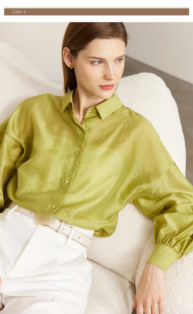 AMII Minimalist Blouse for Women 2023 Autumn Lantern Sleeve V-Neck Slightly Transparent Elegant Commuter Clothing Tops 72341030