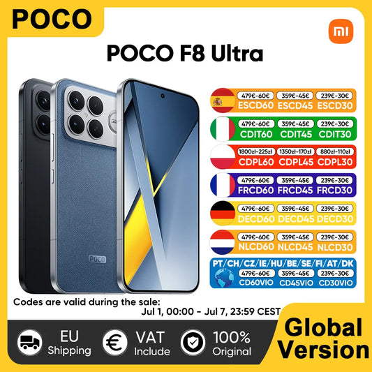 Global Version POCO F8 Ultra 5G Smartphone Snapdragon® 8 Elite Gen 5 6500mAh 100W HyperCharge 6.9" Eye-care AMOLED display NFC