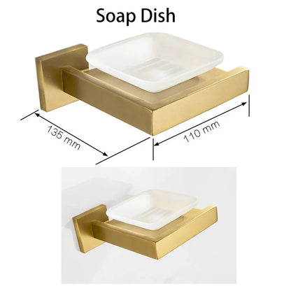 Gold Brushed Bathroom Accessories Hardware Towel Bar Rail Toilet Paper Holder Towel Rack Hook Soap Dish Toilet Brush