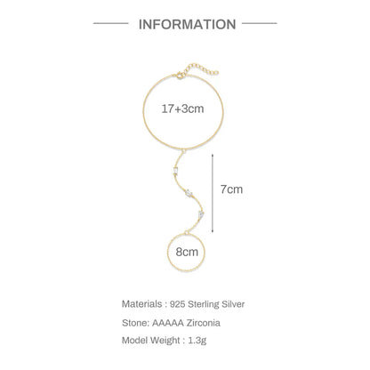 ROXI 925 Sterling Silver Heart/Star Zircon Bracelet With Finger Design For Women Hand Chain Accessories Party Jewelry Gift