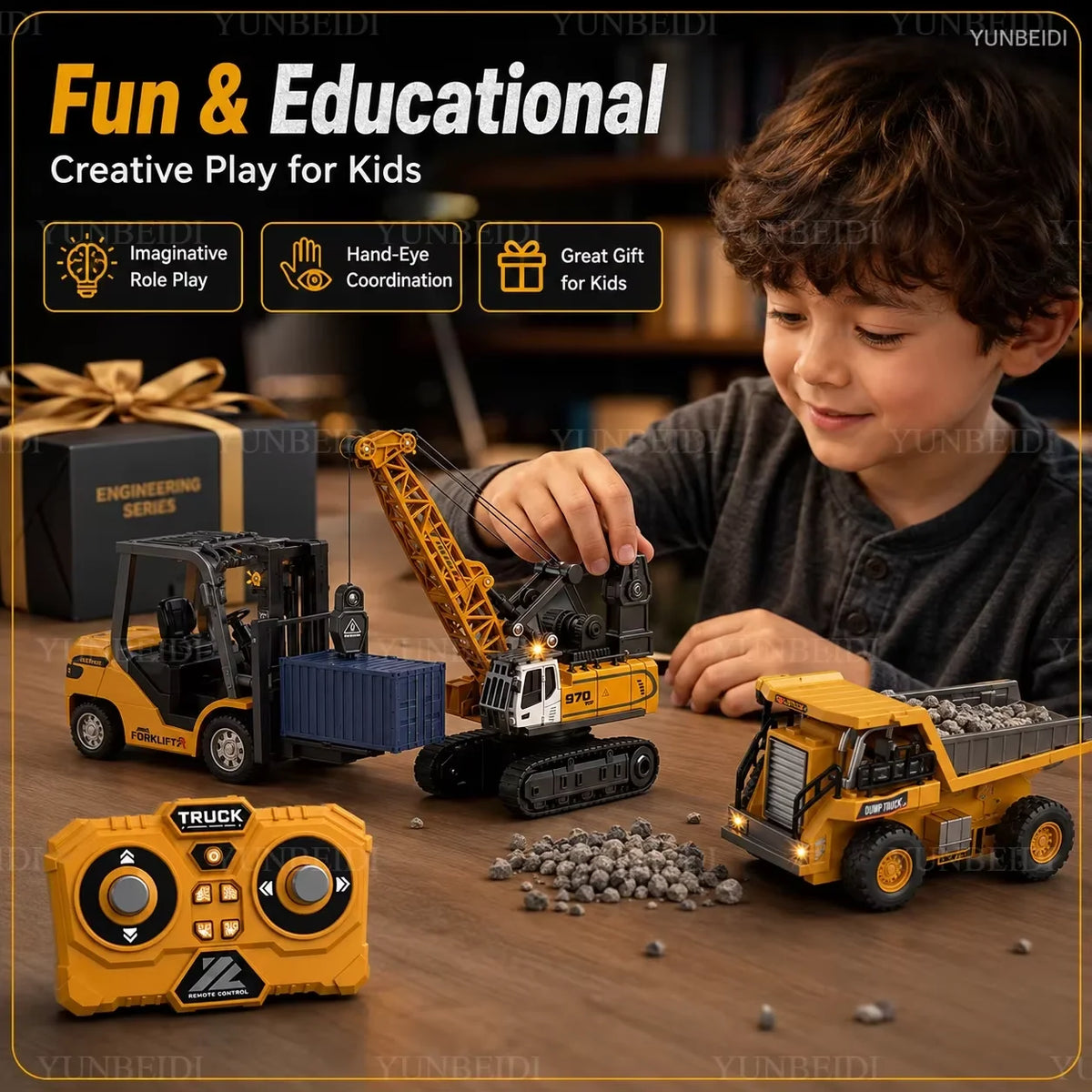 1:64 Remote Control and Alloy Truck Forklift with Trailer Worktop Mini Bluetooth RC Elevator Vehicle Children's Toy Holiday Gift